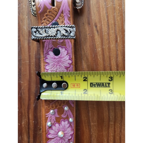 Hand Tooled &‎ Painted Leather Belt AB Swarovski Iridescent Crystals Custom M/L - Picture 12 of 14
